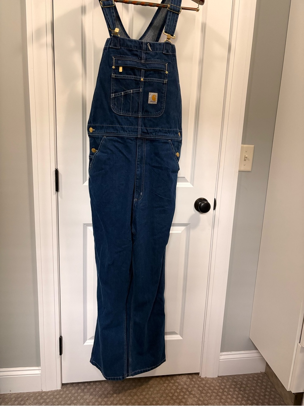 Carhartt Men's Navy Blue Relaxed-Fit Denim Overalls